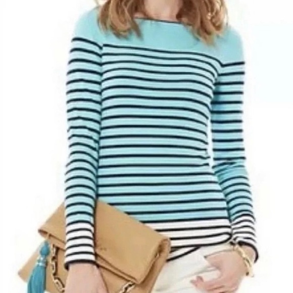 LILLY PULITZER Maria Sweater Boatneck Everglades Stripe Blue & White Sz XS - Picture 1 of 5